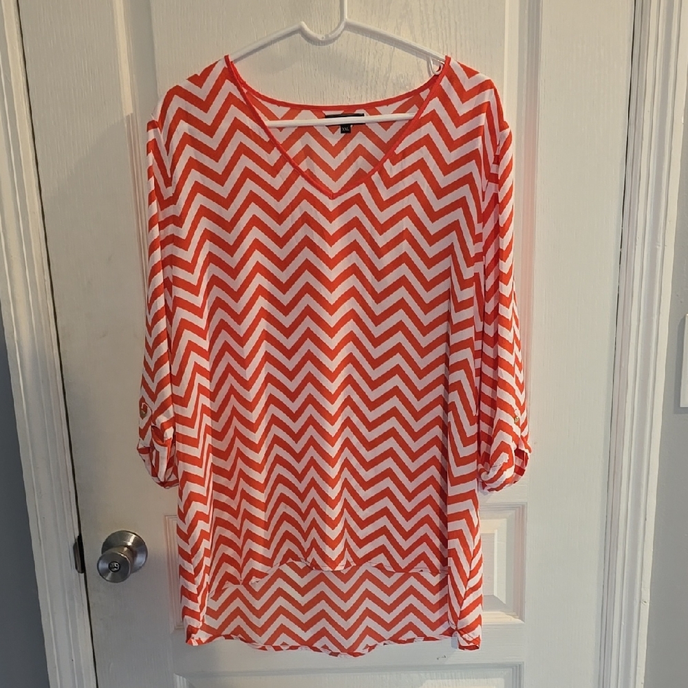 Kiara Women's XXL Pink and White Boxy Chevron Blouse